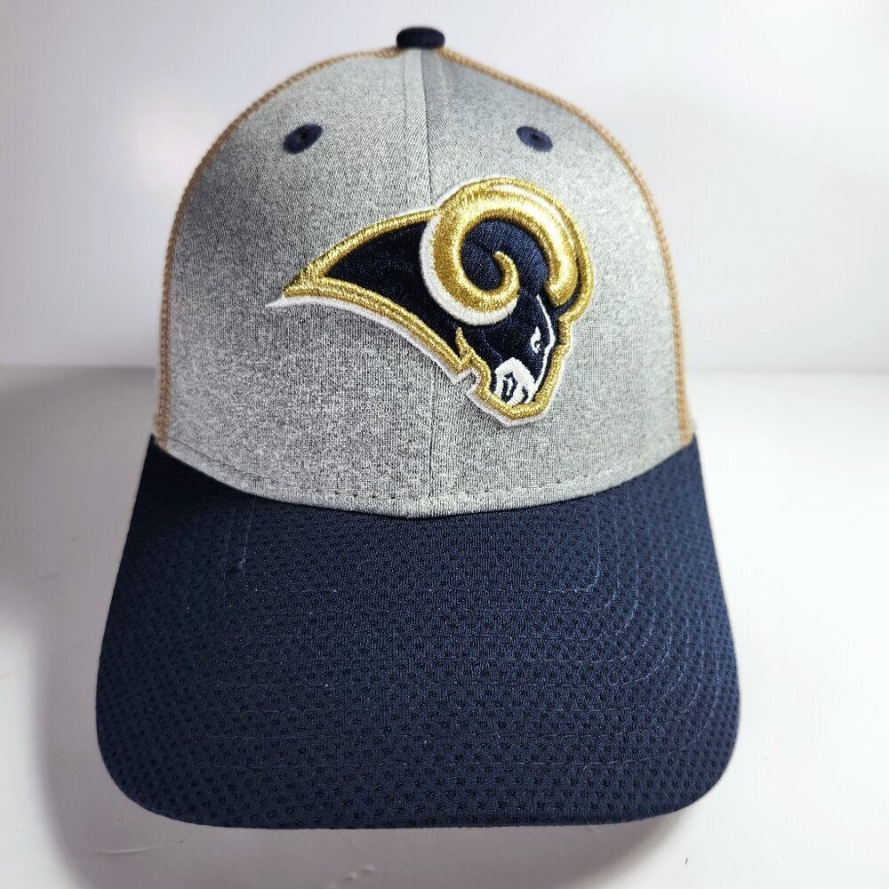 Los Angeles Rams New Era 39THIRTY Hat M‑L Gray Blue Gold Stitching NFL Cap